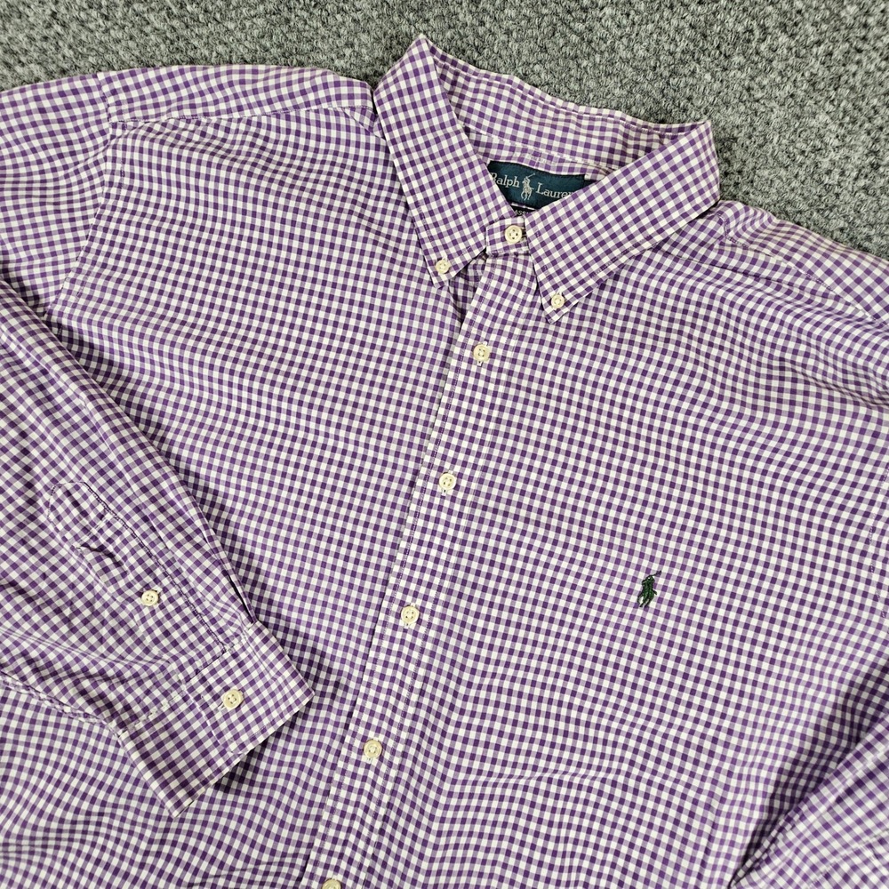 Ralph Lauren Mens 3XB Big Classic Fit Gingham Button Down Shirt Purple White